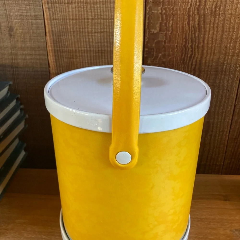 Vintage Cheerful Yellow Metal Ice Bucket - Cocktail Bar Decor Picnic Party